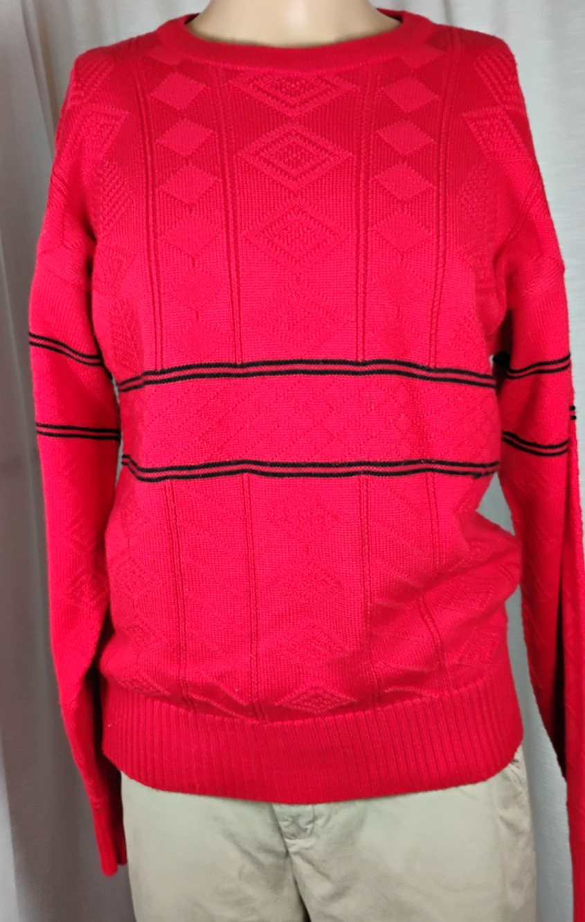 Vintage 80s Ski Sweater Mens Large Red Wool Blend Textured Knit Herman's USA